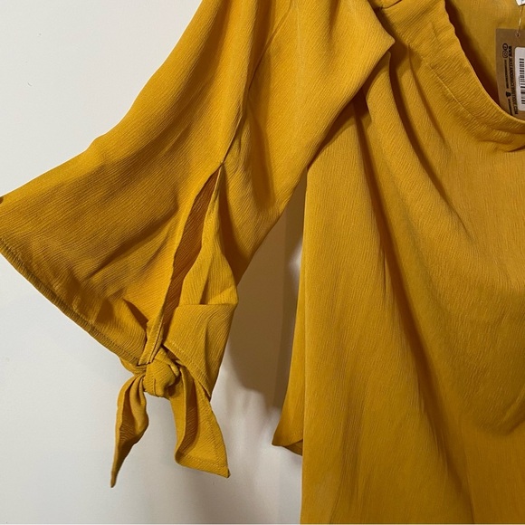 ee:some Sz L Off Shouler Tie Sleeve Mustard Yellow Women's Top - Picture 3 of 5